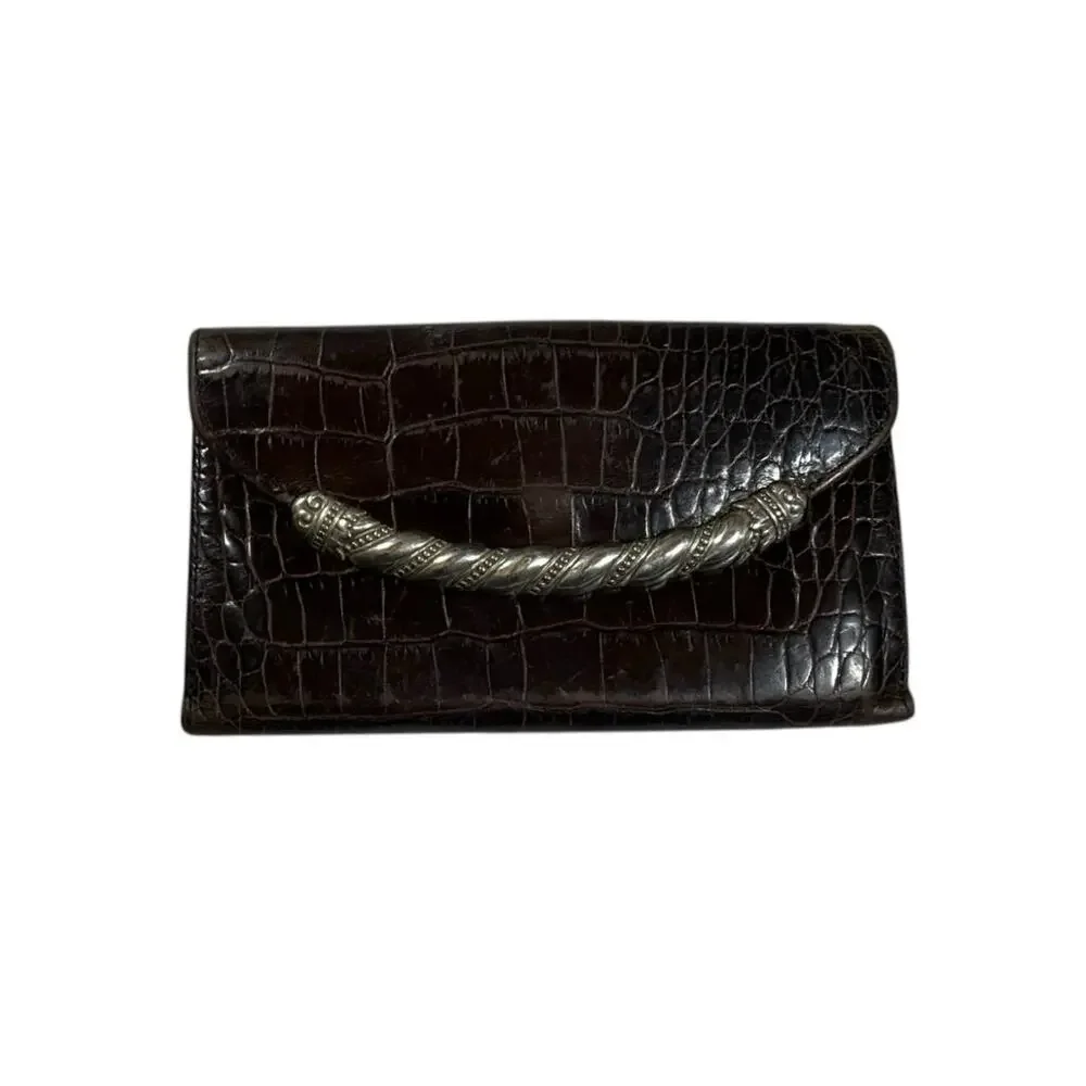 Y2K Brighton Croco Embossed Leather Snap Wallet